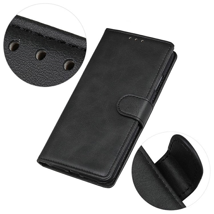 For Motorola Moto G15 4G Stand Wallet Case Cowhide Texture Leather Phone Cover - Black