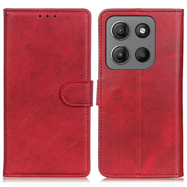 For Motorola Moto G15 4G Stand Wallet Case Cowhide Texture Leather Phone Cover - Red
