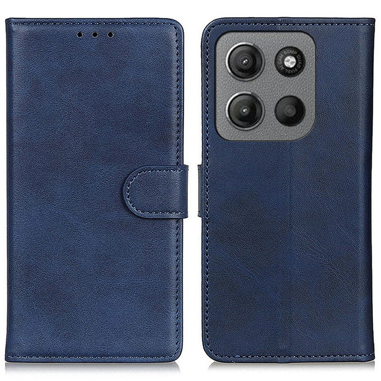 For Motorola Moto G15 4G Stand Wallet Case Cowhide Texture Leather Phone Cover - Blue