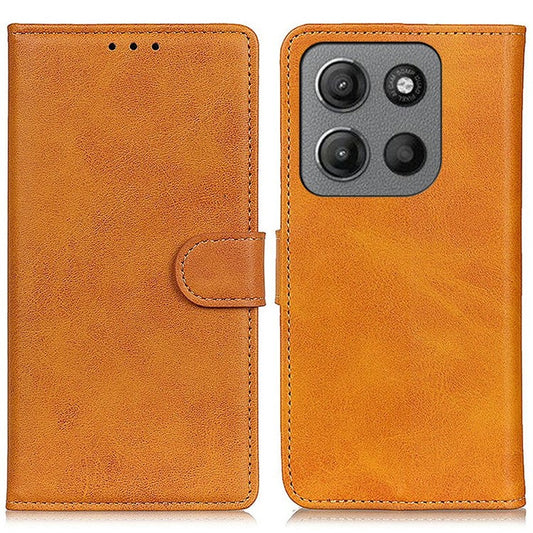 For Motorola Moto G15 4G Stand Wallet Case Cowhide Texture Leather Phone Cover - Brown