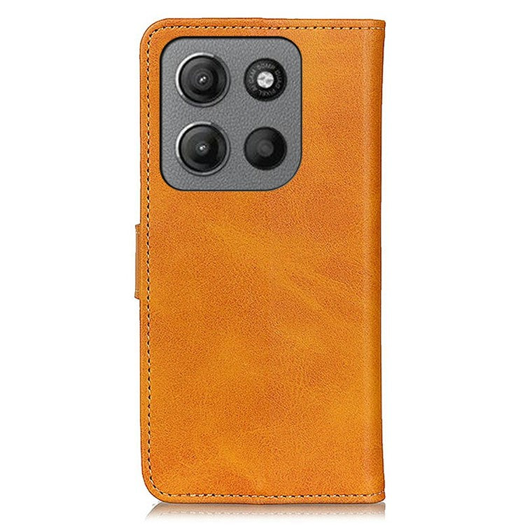 For Motorola Moto G15 4G Stand Wallet Case Cowhide Texture Leather Phone Cover - Brown