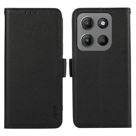 ABEEL For Motorola Moto G15 4G Case Litchi Texture Leather RFID Blocking Phone Cover - Black