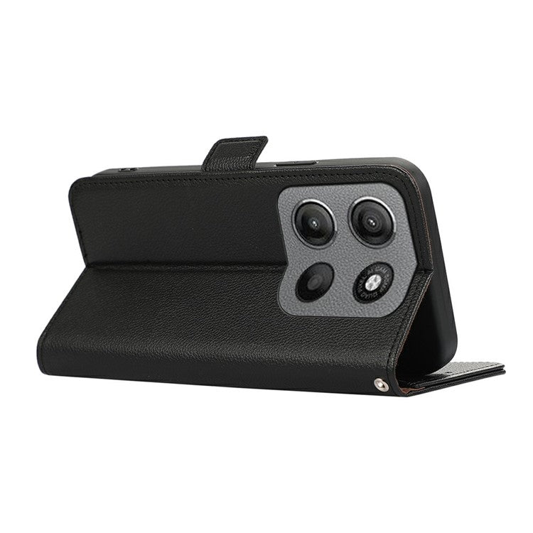 ABEEL For Motorola Moto G15 4G Case Litchi Texture Leather RFID Blocking Phone Cover - Black