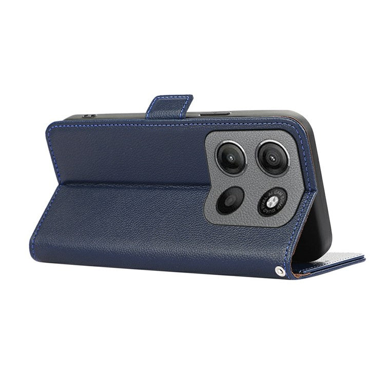 ABEEL For Motorola Moto G15 4G Case Litchi Texture Leather RFID Blocking Phone Cover - Blue