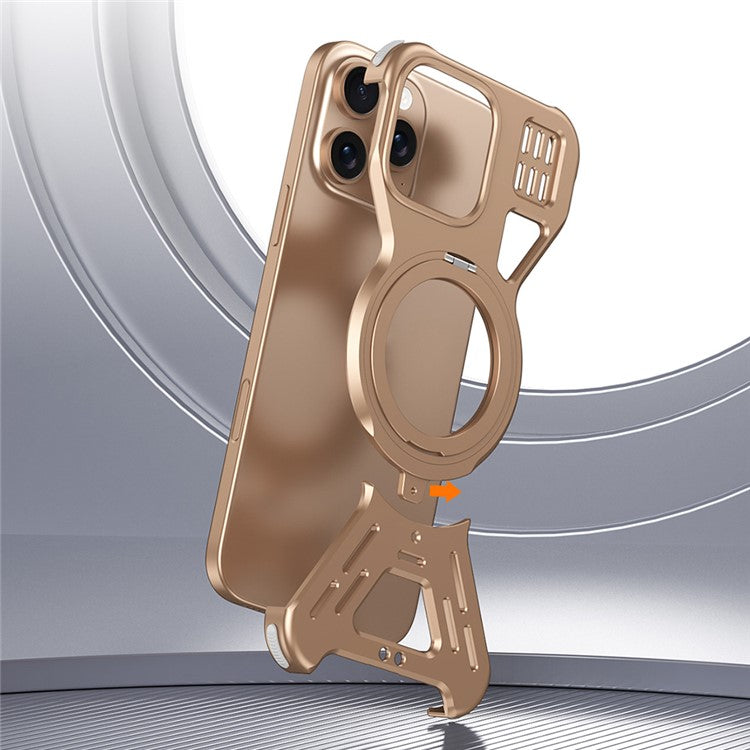 For iPhone 16 Pro Bumper Case Compatible with MagSafe Kickstand Metal Phone Cover - Desert Gold
