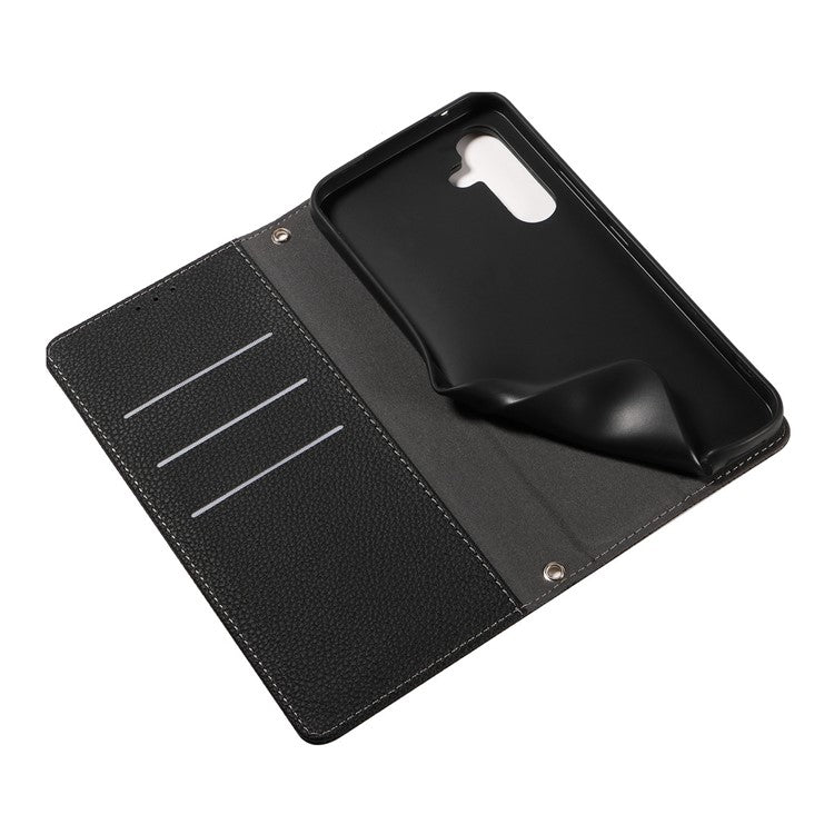 For Samsung Galaxy S25 Case Magnetic Litchi Texture Wallet Leather Phone Cover with Wrist Strap - Pink