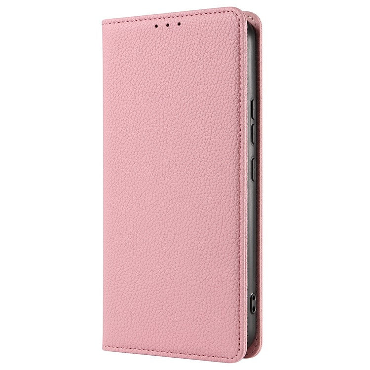For Samsung Galaxy S25 Case Magnetic Litchi Texture Wallet Leather Phone Cover with Wrist Strap - Pink