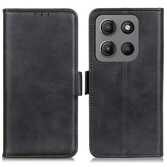 For Motorola Moto G15 4G  /  G05 4G Case Stand Cowhide Texture PU Leather Phone Cover - Black