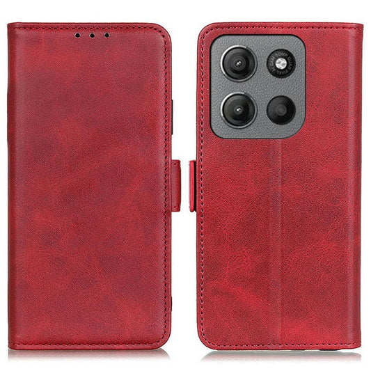 For Motorola Moto G15 4G  /  G05 4G Case Stand Cowhide Texture PU Leather Phone Cover - Red