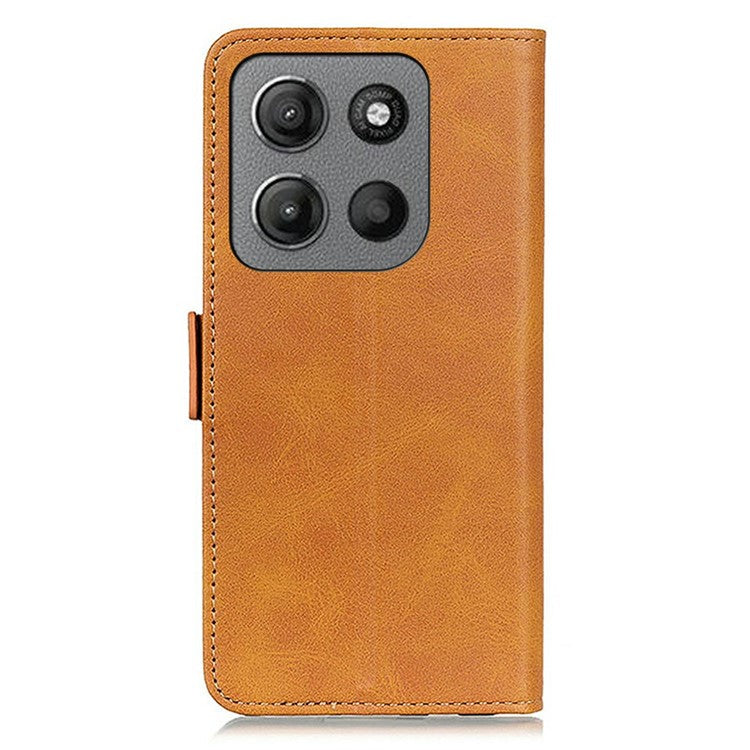For Motorola Moto G15 4G  /  G05 4G Case Stand Cowhide Texture PU Leather Phone Cover - Yellow
