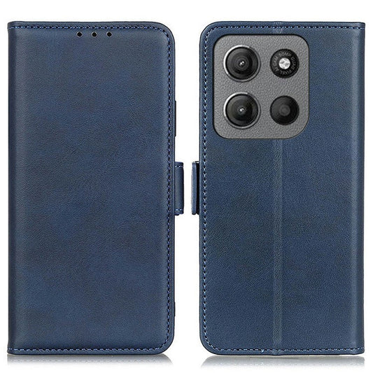 For Motorola Moto G15 4G  /  G05 4G Case Stand Cowhide Texture PU Leather Phone Cover - Blue