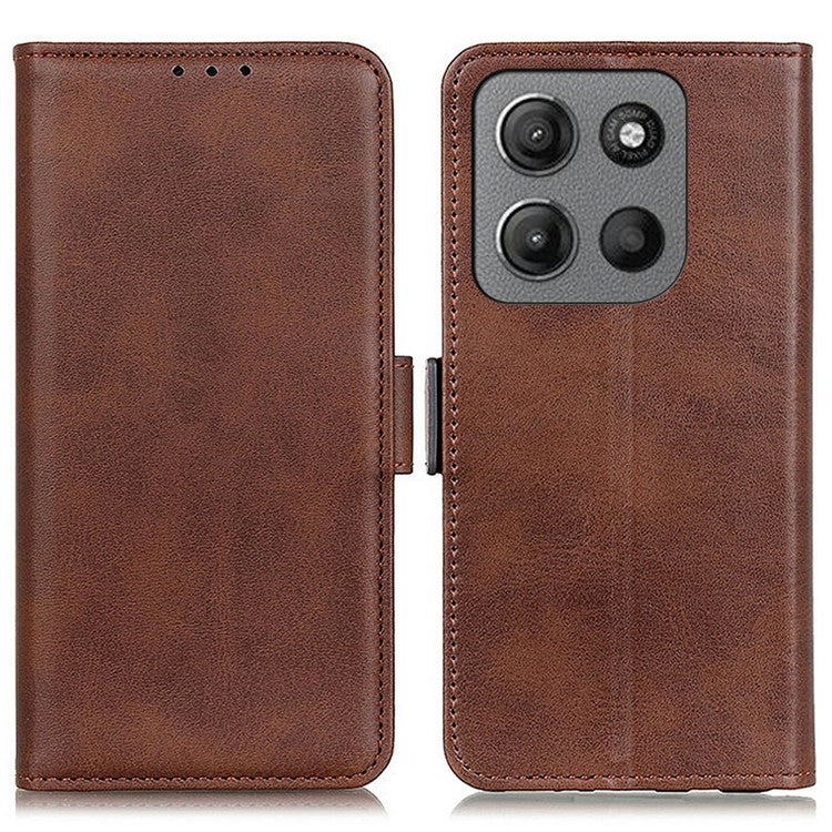 For Motorola Moto G15 4G  /  G05 4G Case Stand Cowhide Texture PU Leather Phone Cover - Brown
