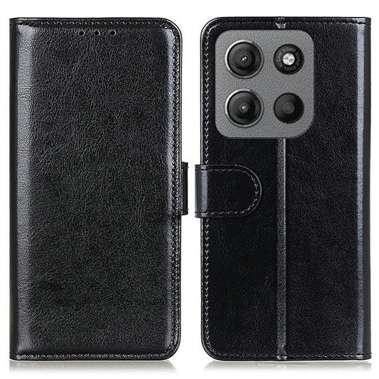 For Motorola Moto G15 4G  /  G05 4G Case Crazy Horse Texture PU Leather Phone Stand Cover - Black