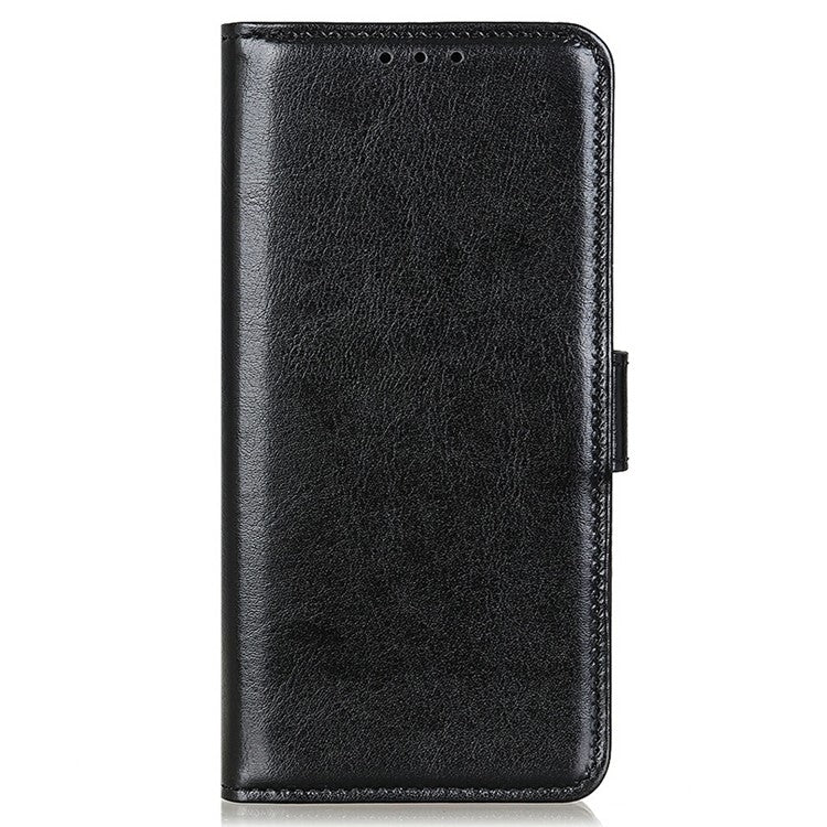 For Motorola Moto G15 4G  /  G05 4G Case Crazy Horse Texture PU Leather Phone Stand Cover - Black