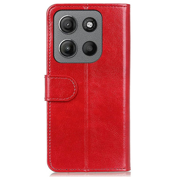 For Motorola Moto G15 4G  /  G05 4G Case Crazy Horse Texture PU Leather Phone Stand Cover - Red