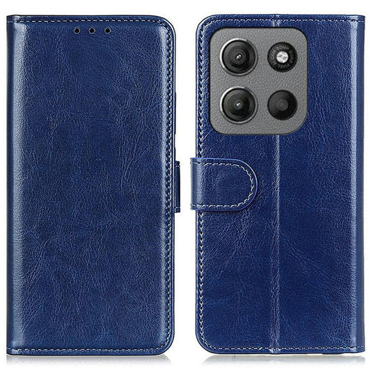 For Motorola Moto G15 4G  /  G05 4G Case Crazy Horse Texture PU Leather Phone Stand Cover - Blue