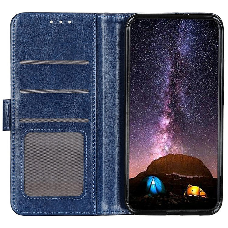 For Motorola Moto G15 4G  /  G05 4G Case Crazy Horse Texture PU Leather Phone Stand Cover - Blue