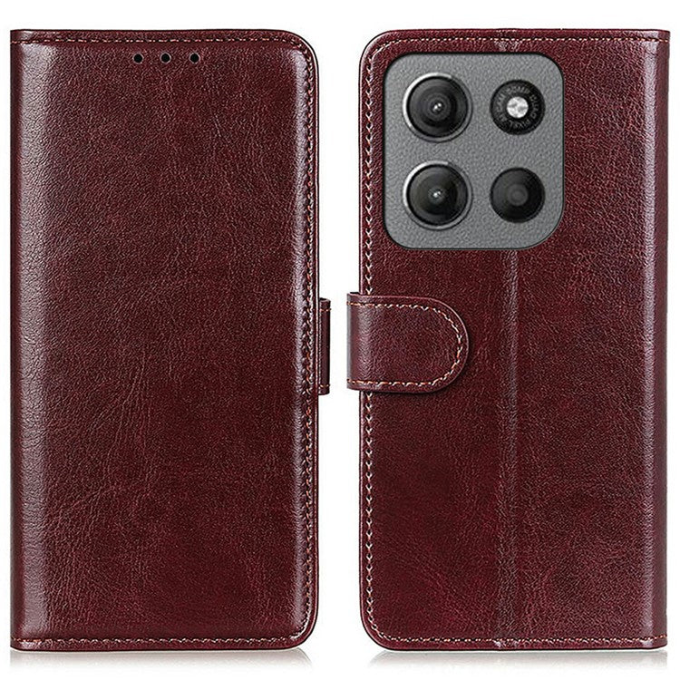 For Motorola Moto G15 4G  /  G05 4G Case Crazy Horse Texture PU Leather Phone Stand Cover - Brown