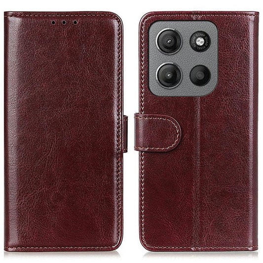 For Motorola Moto G15 4G  /  G05 4G Case Crazy Horse Texture PU Leather Phone Stand Cover - Brown