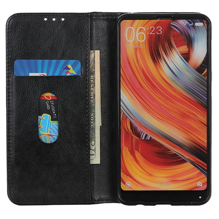 For Motorola Moto G15 4G  /  G05 4G Stand Case Split Leather Litchi Texture Wallet Phone Cover - Black