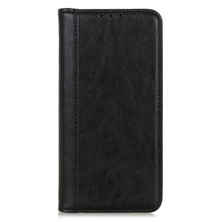 For Motorola Moto G15 4G  /  G05 4G Stand Case Split Leather Litchi Texture Wallet Phone Cover - Black