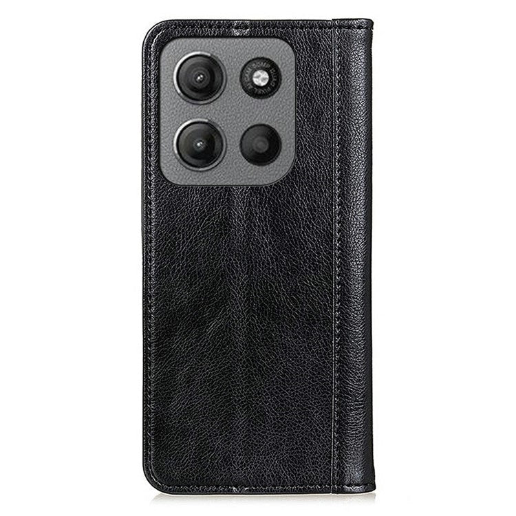 For Motorola Moto G15 4G  /  G05 4G Stand Case Split Leather Litchi Texture Wallet Phone Cover - Black