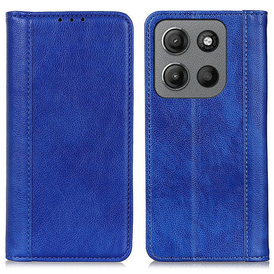 For Motorola Moto G15 4G  /  G05 4G Stand Case Split Leather Litchi Texture Wallet Phone Cover - Blue