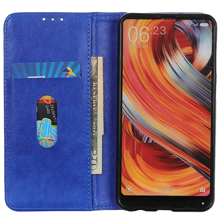 For Motorola Moto G15 4G  /  G05 4G Stand Case Split Leather Litchi Texture Wallet Phone Cover - Blue