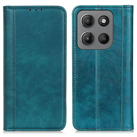 For Motorola Moto G15 4G  /  G05 4G Stand Case Split Leather Litchi Texture Wallet Phone Cover - Green
