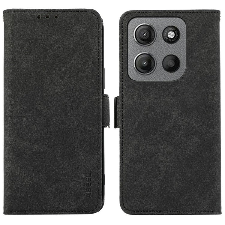 ABEEL For Motorola Moto G15 4G  /  G05 4G Case PU Leather Folio Stand View RFID Blocking Phone Cover - Black