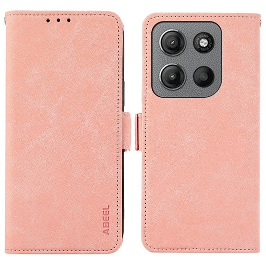 ABEEL For Motorola Moto G15 4G  /  G05 4G Case PU Leather Folio Stand View RFID Blocking Phone Cover - Pink