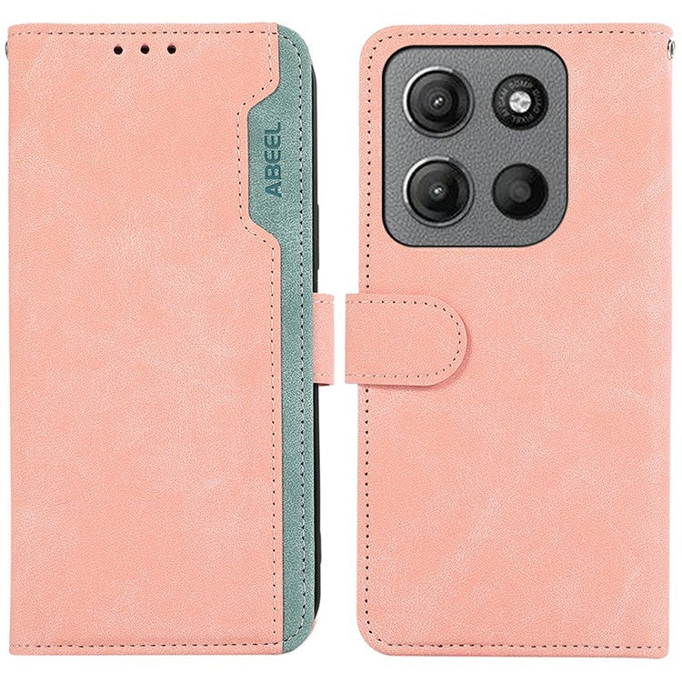 ABEEL For Motorola Moto G15 4G  /  G05 4G Case Color Splicing Leather Flip Phone Cover RFID Blocking - Pink