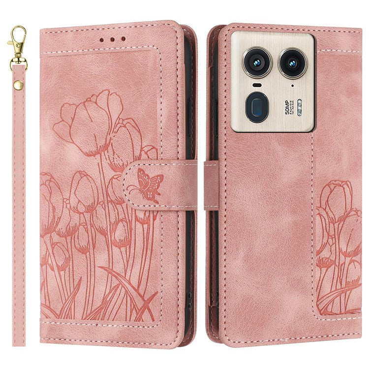 For Motorola Moto X50 Ultra 5G / Edge 50 Ultra 5G Tulip Leather Case Phone Cover with 5 Card Slots Wallet - Pink