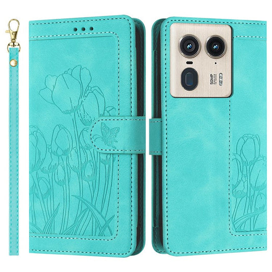 For Motorola Moto X50 Ultra 5G / Edge 50 Ultra 5G Tulip Leather Case Phone Cover with 5 Card Slots Wallet - Green