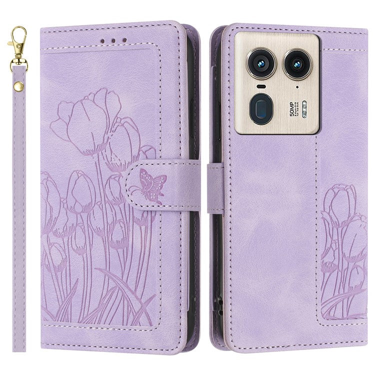 For Motorola Moto X50 Ultra 5G / Edge 50 Ultra 5G Tulip Leather Case Phone Cover with 5 Card Slots Wallet - Purple
