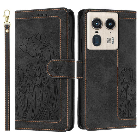 For Motorola Moto X50 Ultra 5G / Edge 50 Ultra 5G Tulip Leather Case Phone Cover with 5 Card Slots Wallet - Black