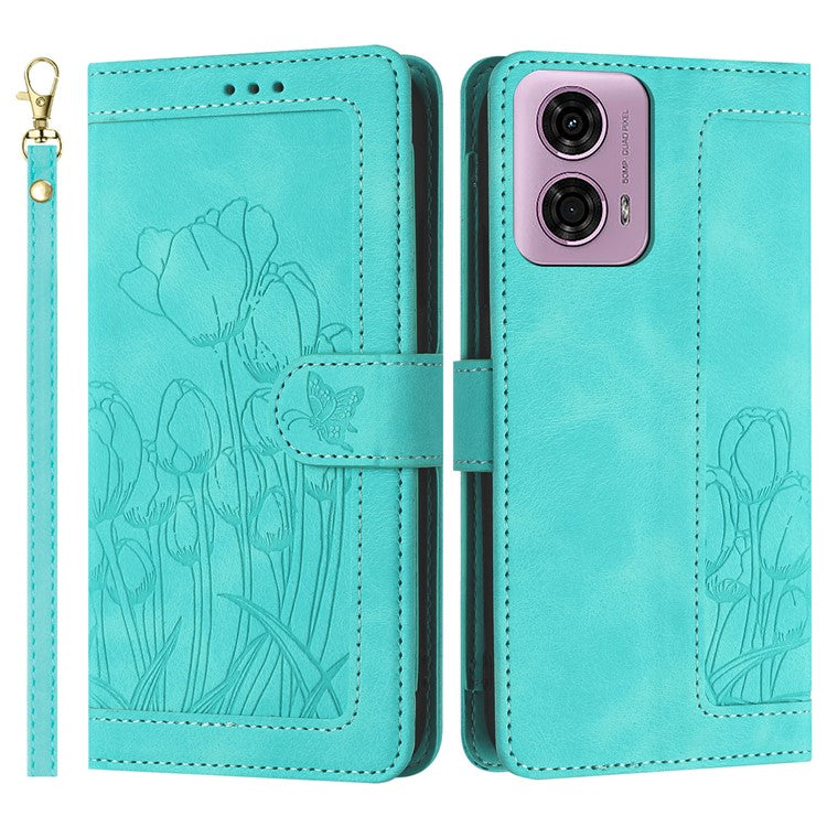 For Motorola Moto G Power (2025) Tulip Leather Case Phone Cover with 5 Card Slots Wallet - Green