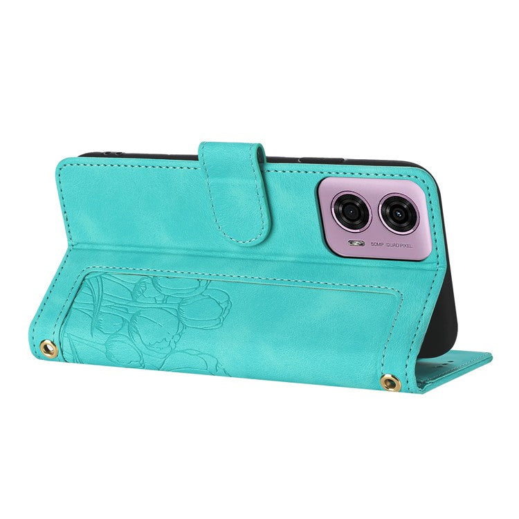 For Motorola Moto G Power (2025) Tulip Leather Case Phone Cover with 5 Card Slots Wallet - Green