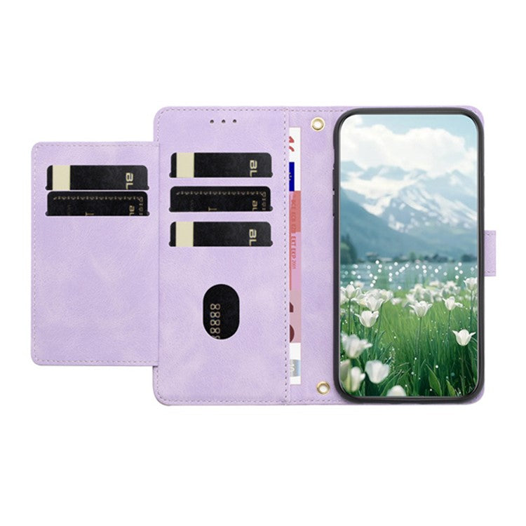 For Motorola Moto G Power (2025) Tulip Leather Case Phone Cover with 5 Card Slots Wallet - Purple