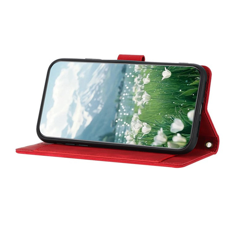 For Motorola Moto G Power (2025) Tulip Leather Case Phone Cover with 5 Card Slots Wallet - Red