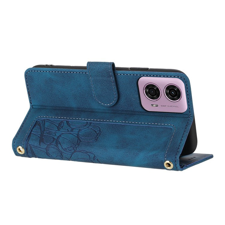 For Motorola Moto G Power (2025) Tulip Leather Case Phone Cover with 5 Card Slots Wallet - Blue