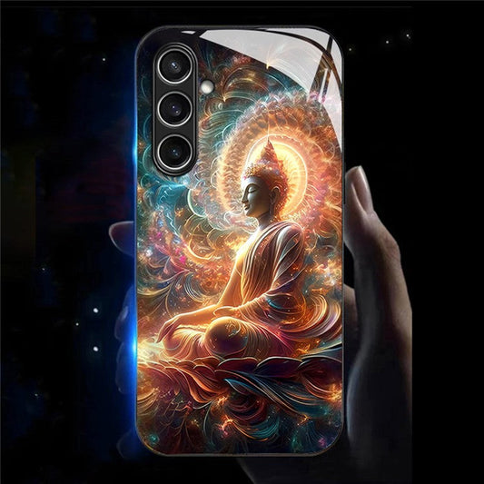 For Samsung Galaxy A56 5G Case Call Flash Series Pattern Printing Tempered Glass + TPU Combo Phone Case - Colorful Buddha