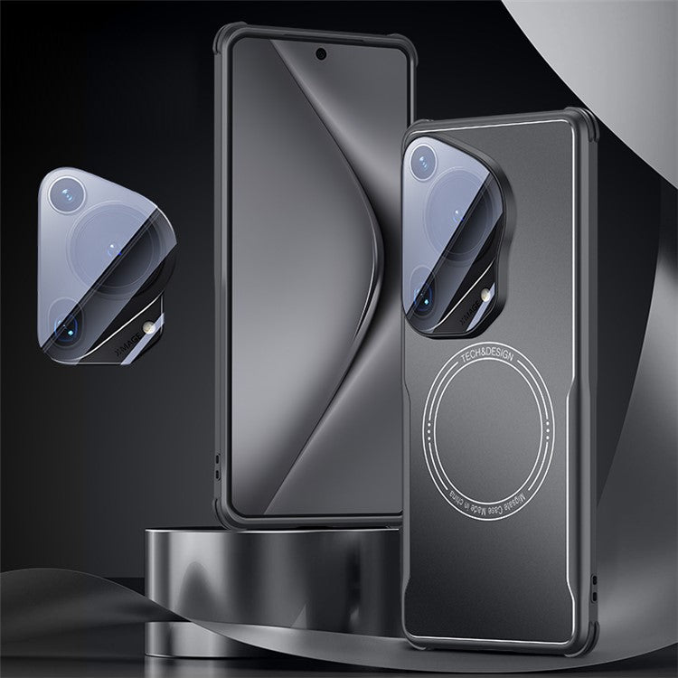 For Huawei Pura 70 Ultra Case TPU Frame Metal Back Panel Phone Cover Built In Glass Lens Film - Black