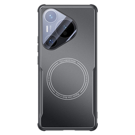 For Huawei Pura 70 Case TPU Frame Metal Back Panel Phone Cover Built In Glass Lens Film - Black
