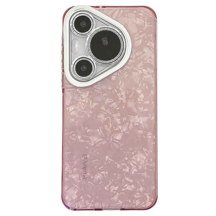 For Huawei Pura 70 Pro Case IMD Design Shockproof Hybrid Phone Cover with Glass Lens Film - Shell Pattern  /  Pink