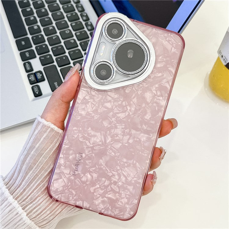 For Huawei Pura 70 Pro Case IMD Design Shockproof Hybrid Phone Cover with Glass Lens Film - Shell Pattern  /  Pink