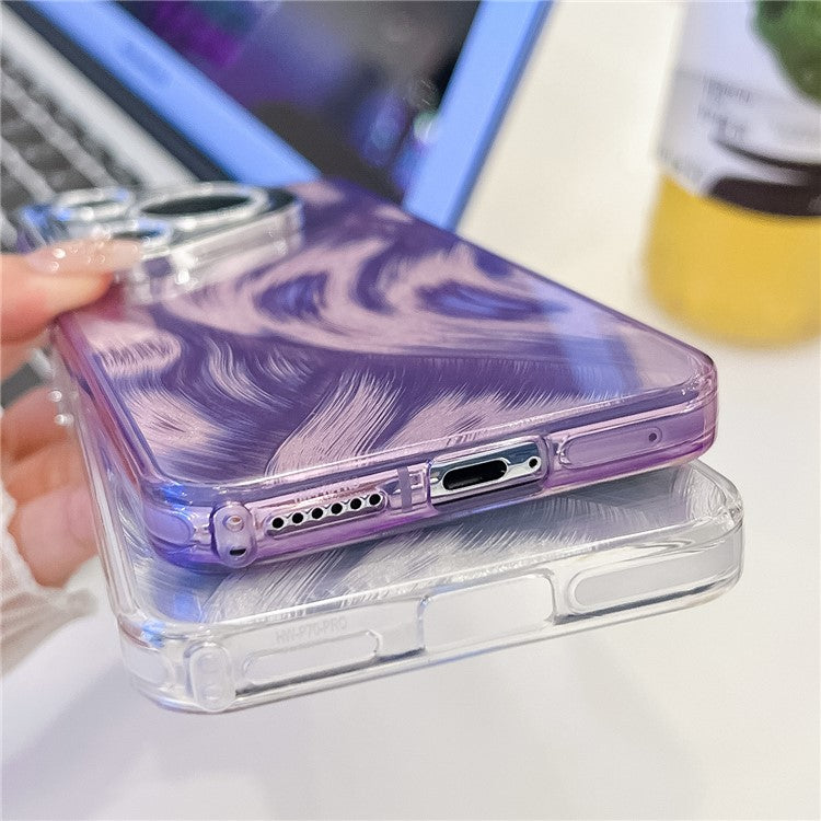 For Huawei Pura 70 Pro Case IMD Design Shockproof Hybrid Phone Cover with Glass Lens Film - Feather Pattern  /  Silver