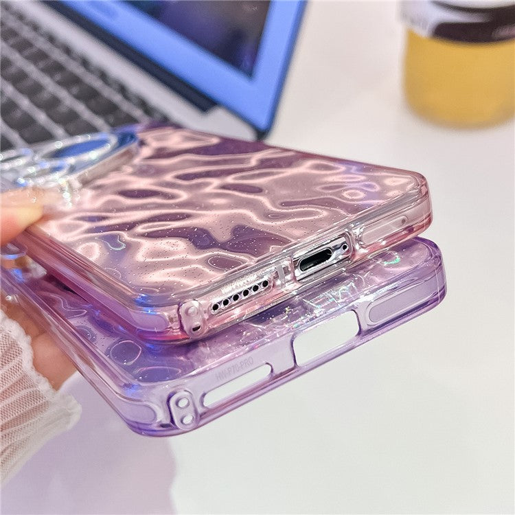 For Huawei Pura 70 Pro Case IMD Design Shockproof Hybrid Phone Cover with Glass Lens Film - Wrinkle Pattern  /  Purple