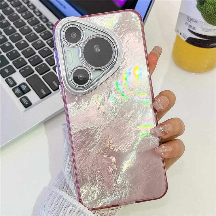 For Huawei Pura 70 Pro Case IMD Design Shockproof Hybrid Phone Cover with Glass Lens Film - Foil Pattern  /  Pink