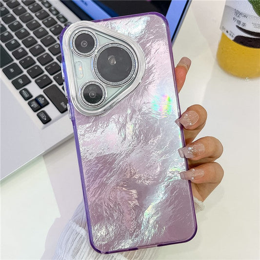 For Huawei Pura 70 Pro Case IMD Design Shockproof Hybrid Phone Cover with Glass Lens Film - Foil Pattern  /  Purple